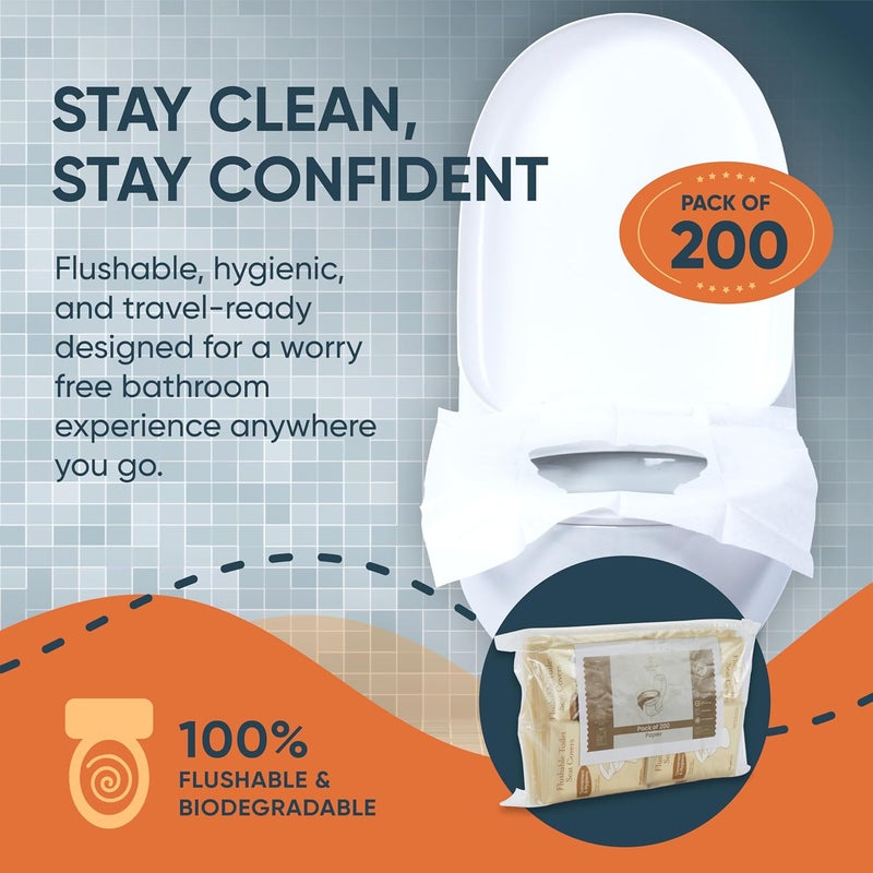Hygeline Pack 200 Disposable Toilet Seat Covers Flushable 100% Biodegradable Paper Material | Travel Toilet Seat Covers for Adults and Potty Training, Premium Toilet Seat Liners for Public Restrooms - Image 2
